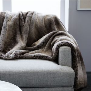 West Elm Luxe Faux Fur Silky Soft Gray Ombré Throw Blanket New In Plastic